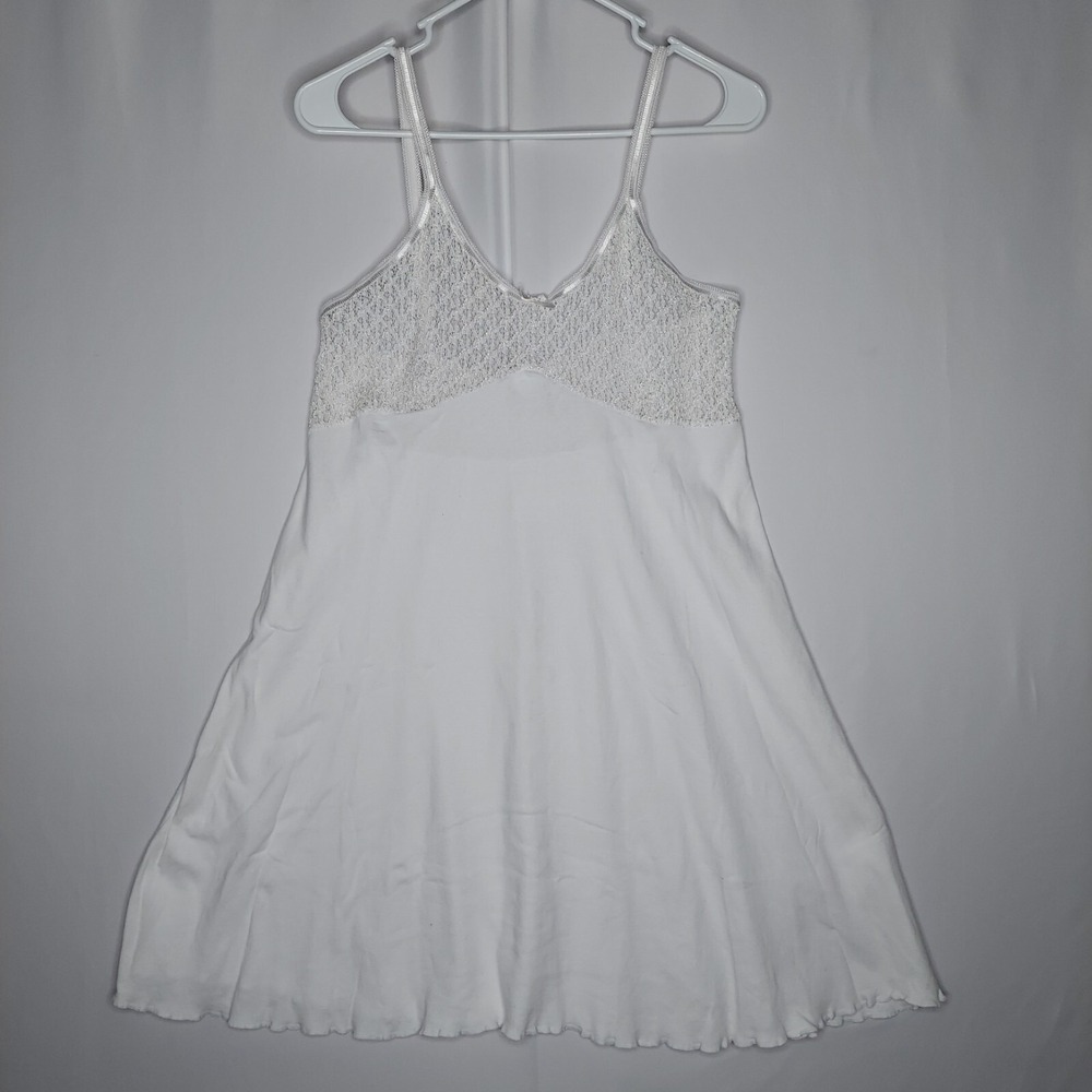 Gilligan Omalley Slip Dress Large White Jersey Stretch Sheer Lace Coquette Fairy